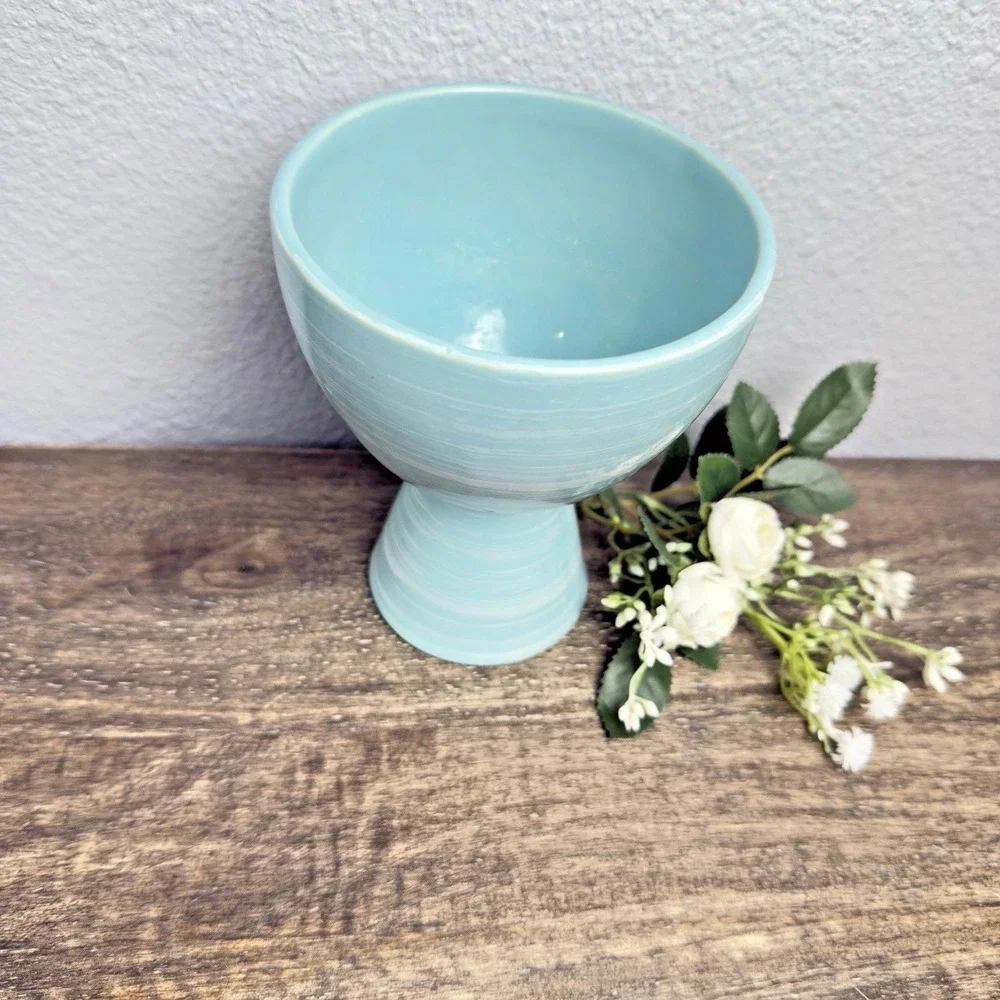 Vintage McCoy Aqua Pedestal Planter Turquoise Pottery‎ Compote MCM